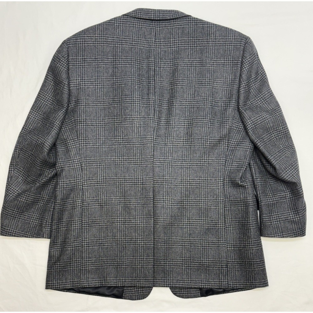 VTG 80s/90s Hart Schaffner Marx Soft Flannel Wool Sport Coat Navy Glen Plaid 46R - Picture 4 of 13